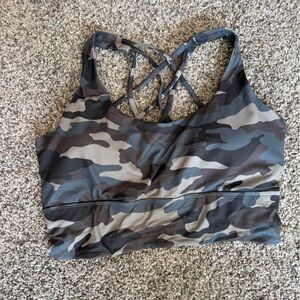 Camo Print Strappy Sports Bra